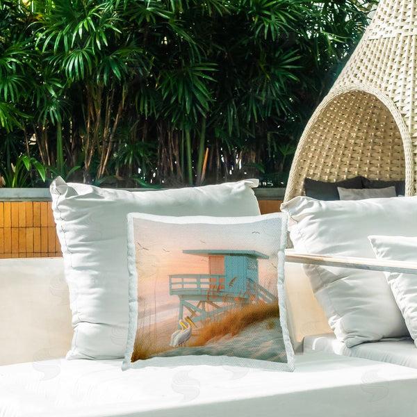 Stupell Industries Steve Hunziker | Coastal Charm Beach Hut Printed Throw Pillow