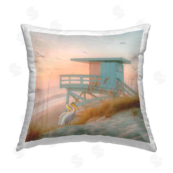 stupell industries Steve Hunziker | Coastal Charm Beach Hut Printed Throw Pillow