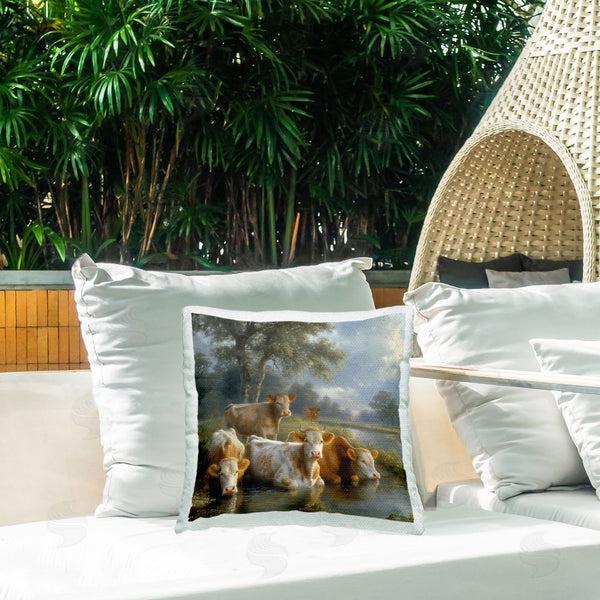 Stupell Industries Steve Hunziker | Cow Family At Creek Printed Throw Pillow