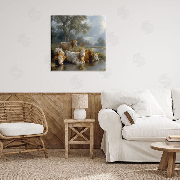 Stupell Industries Steve Hunziker | Cow Family At Creek Wall Art