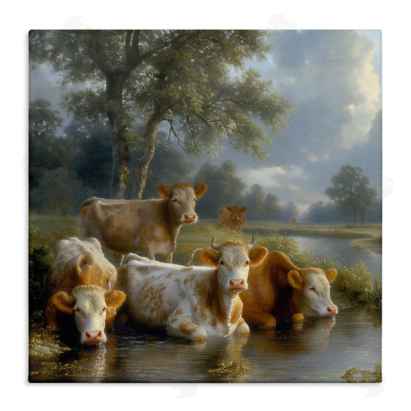 stupell industries Steve Hunziker | Cow Family at Creek Wall Art