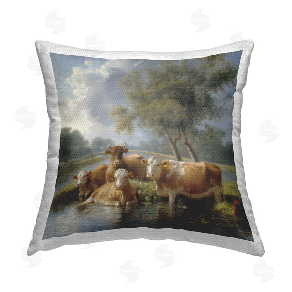 Stupell Industries Steve Hunziker | Cow Family Charming Scene Printed Throw Pillow