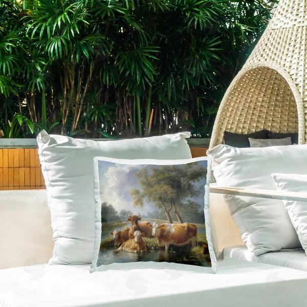 Stupell Industries Steve Hunziker | Cow Family Charming Scene Printed Throw Pillow