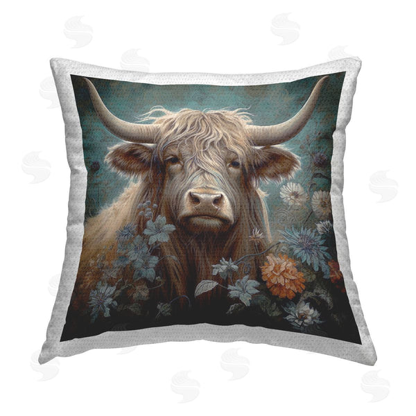Stupell Industries Steve Hunziker | Floral Shaggy Cattle Printed Throw Pillow