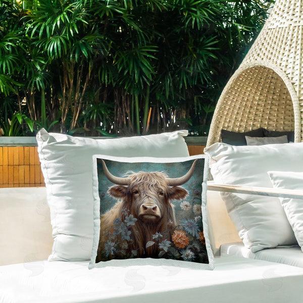 Stupell Industries Steve Hunziker | Floral Shaggy Cattle Printed Throw Pillow