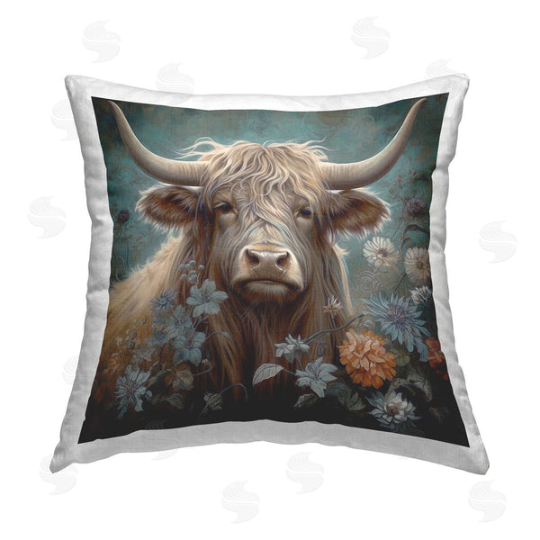 stupell industries Steve Hunziker | Floral Shaggy Cattle Printed Throw Pillow