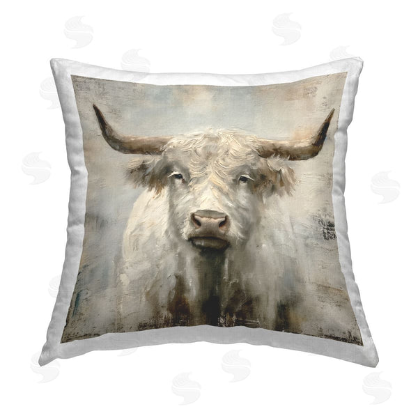 stupell industries Steve Hunziker | Fluffy Longhorn Cattle Printed Throw Pillow