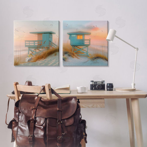 Stupell Industries Steve Hunziker | Lifeguard Beach Hut Pelicans Wall Art