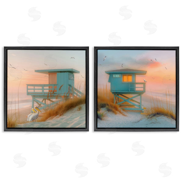 Stupell Industries Steve Hunziker | Lifeguard Beach Hut Pelicans Wall Art