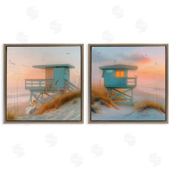 Stupell Industries Steve Hunziker | Lifeguard Beach Hut Pelicans Wall Art