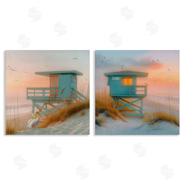 stupell industries Steve Hunziker | Lifeguard Beach Hut Pelicans Wall Art