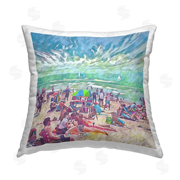 stupell industries Steve Hunziker | Modern People on Beach Printed Throw Pillow