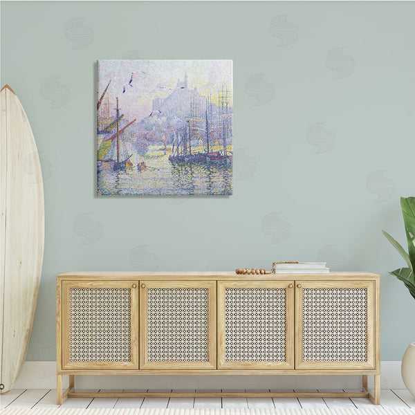 Stupell Industries Steve Hunziker | Morning Sunrise Ship Port Seagulls Nautical Pointillism Painting Wall Art