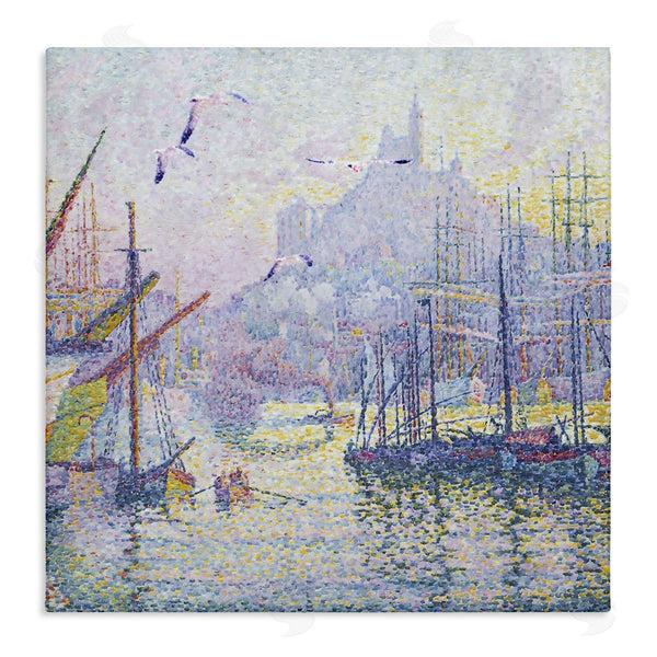 stupell industries Steve Hunziker | Morning Sunrise Ship Port Seagulls Nautical Pointillism Painting Wall Art