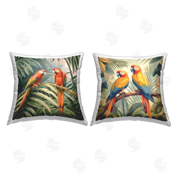 stupell industries Steve Hunziker | Parrots Resting on Branches Printed Throw Pillow Set