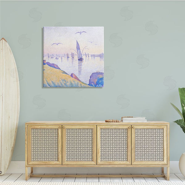 Stupell Industries Steve Hunziker | Seagulls And Sailboat Coast Sunrise Morning Pointillism Painting Wall Art