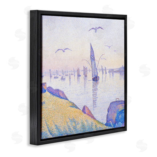 Stupell Industries Steve Hunziker | Seagulls And Sailboat Coast Sunrise Morning Pointillism Painting Wall Art
