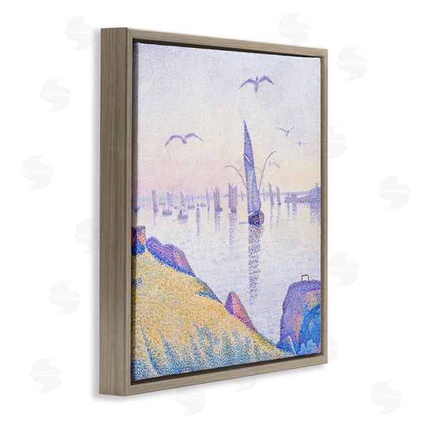 Stupell Industries Steve Hunziker | Seagulls And Sailboat Coast Sunrise Morning Pointillism Painting Wall Art