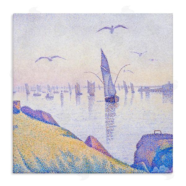 stupell industries Steve Hunziker | Seagulls and Sailboat Coast Sunrise Morning Pointillism Painting Wall Art