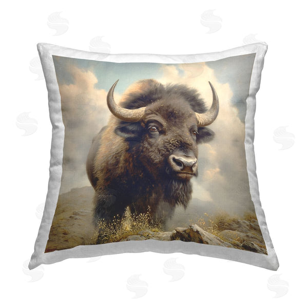 stupell industries Steve Hunziker | Strong Bison Horns Printed Throw Pillow