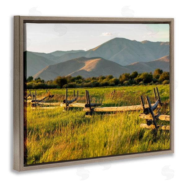 Stupell Industries Steve Smith | Grassland Farm Fence Countryside Sunny Mountain Scene Wall Art