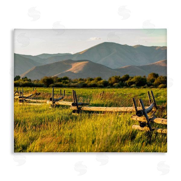 stupell industries Steve Smith | Grassland Farm Fence Countryside Sunny Mountain Scene Wall Art