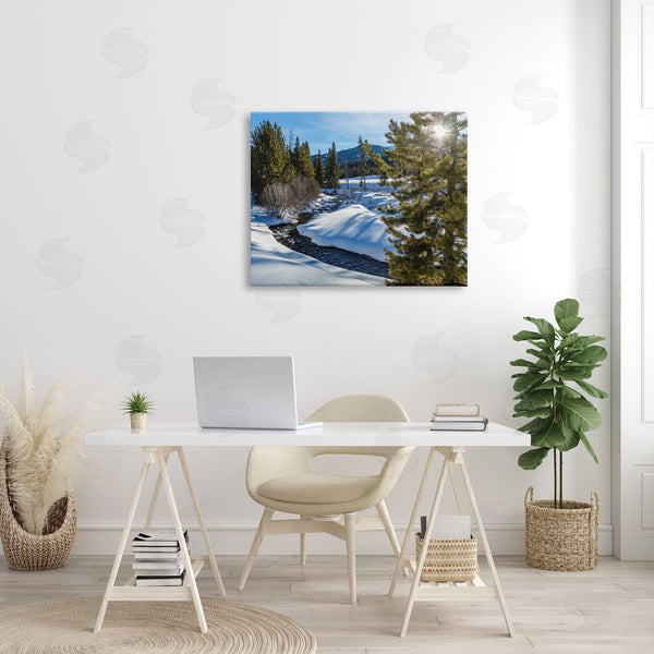 Stupell Industries Steve Smith | River Flowing Between Snowy Slopes Distant Mountain Wall Art