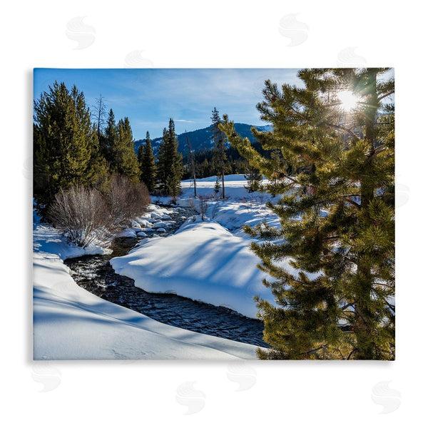 stupell industries Steve Smith | River Flowing Between Snowy Slopes Distant Mountain Wall Art