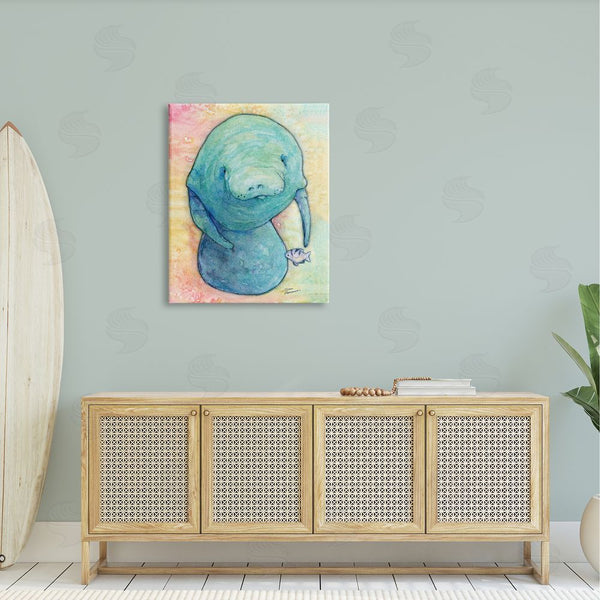 Stupell Industries Steve Vanderbosch | Aquatic Manatee Among Fish Rainbow Watercolor Detail Wall Art