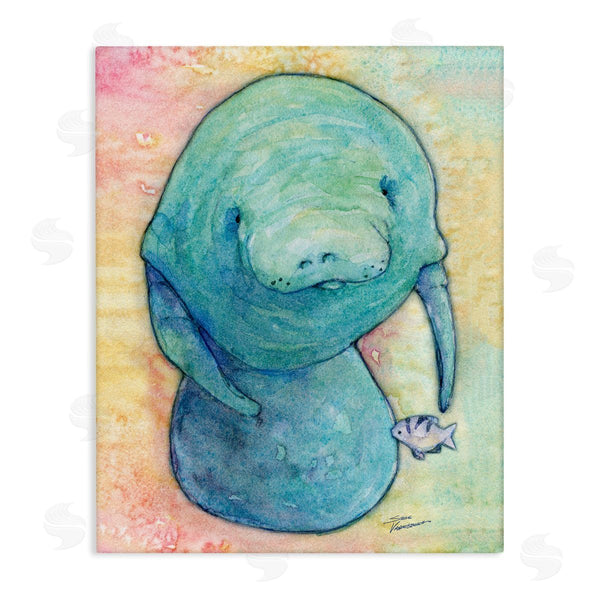 stupell industries Steve Vanderbosch | Aquatic Manatee Among Fish Rainbow Watercolor Detail Wall Art