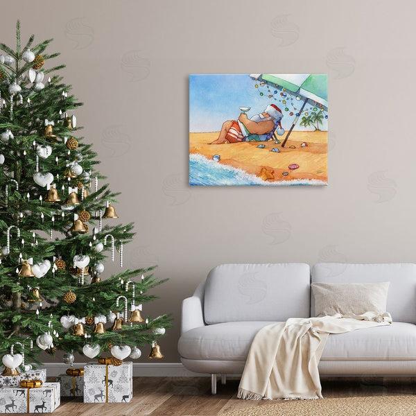 Stupell Industries Steve Vanderbosch | Santa Claus Lounging Beach Umbrella Seaside Christmas Wall Art