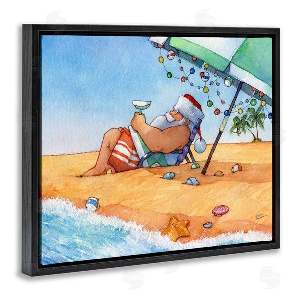 Stupell Industries Steve Vanderbosch | Santa Claus Lounging Beach Umbrella Seaside Christmas Wall Art