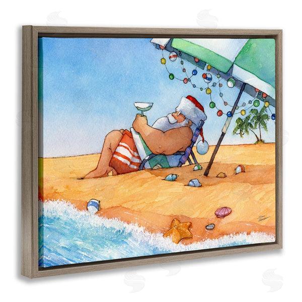 Stupell Industries Steve Vanderbosch | Santa Claus Lounging Beach Umbrella Seaside Christmas Wall Art