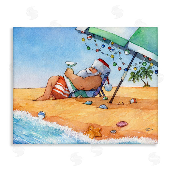 stupell industries Steve Vanderbosch | Santa Claus Lounging Beach Umbrella Seaside Christmas Wall Art