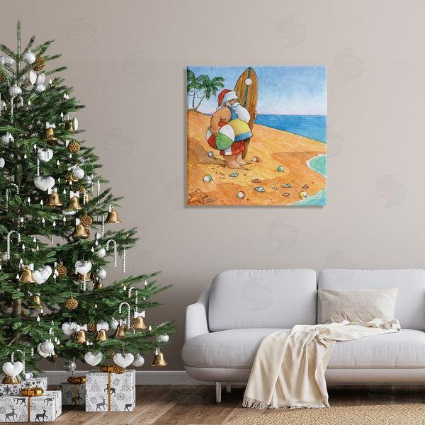 Stupell Industries Steve Vanderbosch | Santa Claus On Beach Surf Board Tropical Christmas Wall Art