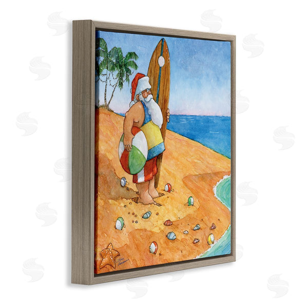 Stupell Industries Steve Vanderbosch | Santa Claus On Beach Surf Board Tropical Christmas Wall Art