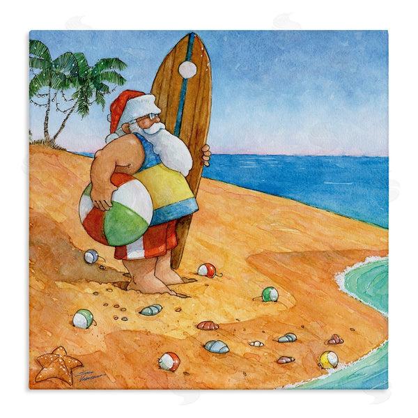 stupell industries Steve Vanderbosch | Santa Claus On Beach Surf Board Tropical Christmas Wall Art