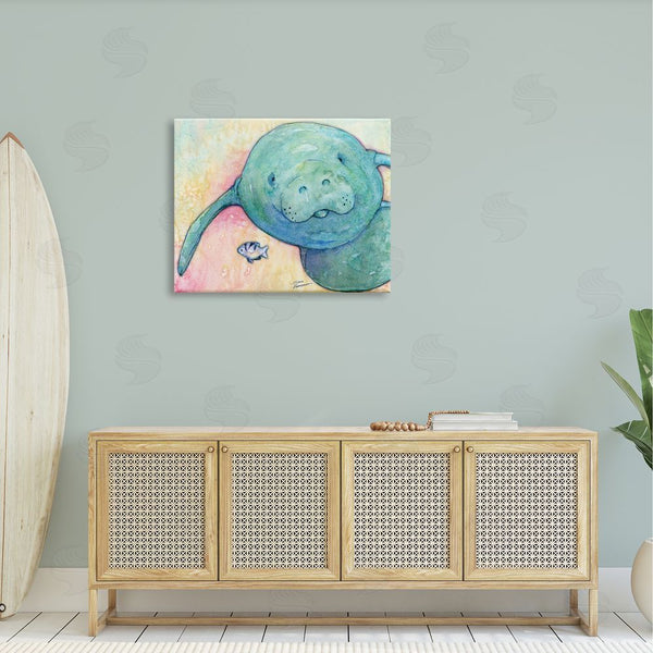 Stupell Industries Steve Vanderbosch | Smiling Manatee Aquatic Wildlife Fish Rainbow Pattern Wall Art