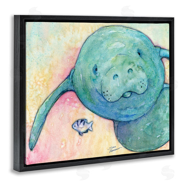 Stupell Industries Steve Vanderbosch | Smiling Manatee Aquatic Wildlife Fish Rainbow Pattern Wall Art