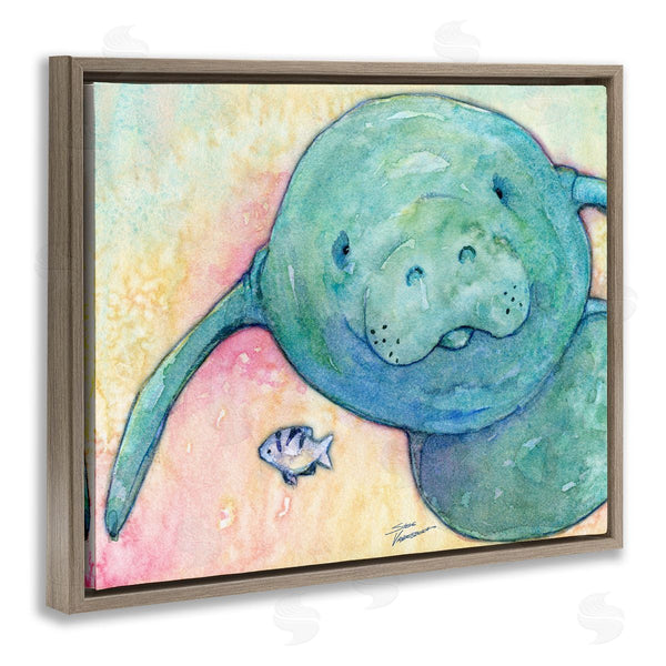 Stupell Industries Steve Vanderbosch | Smiling Manatee Aquatic Wildlife Fish Rainbow Pattern Wall Art