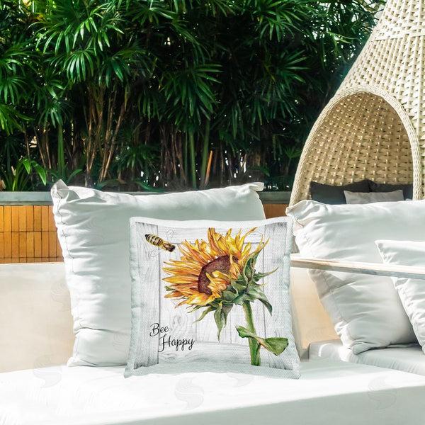 Stupell Industries Studio 731 | Bee Happy Sunflower Printed Throw Pillow
