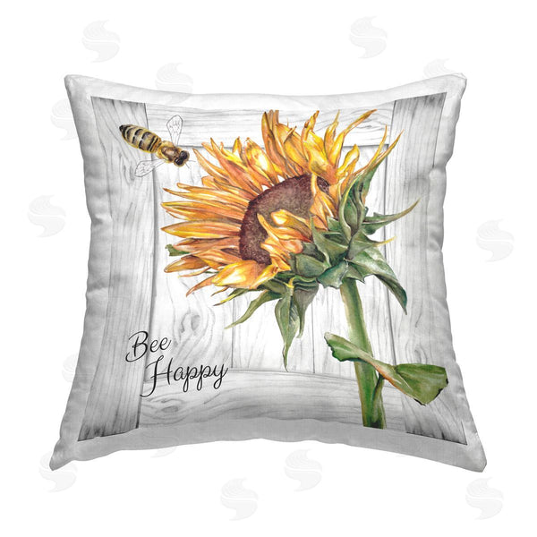 stupell industries Studio 731 | Bee Happy Sunflower Printed Throw Pillow