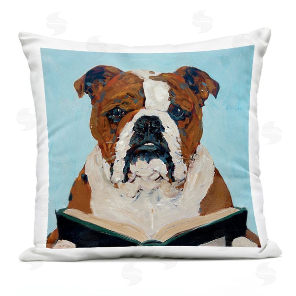 Stupell Industries Studio Bautista | Bulldog Reading Book Printed Throw Pillow
