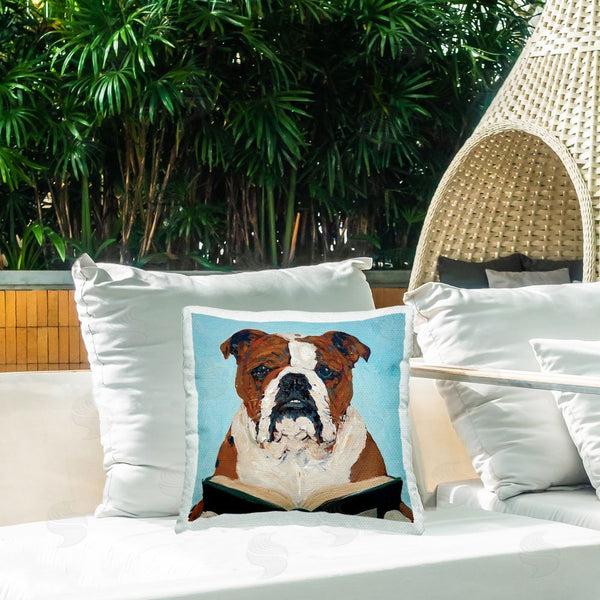 Stupell Industries Studio Bautista | Bulldog Reading Book Printed Throw Pillow