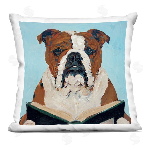 stupell industries Studio Bautista | Bulldog Reading Book Printed Throw Pillow