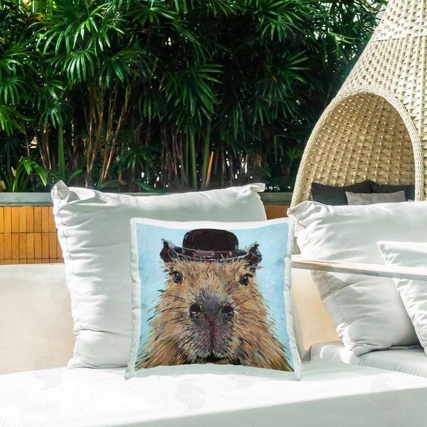 Stupell Industries Studio Bautista | Closeup Capybara With Hat Printed Throw Pillow