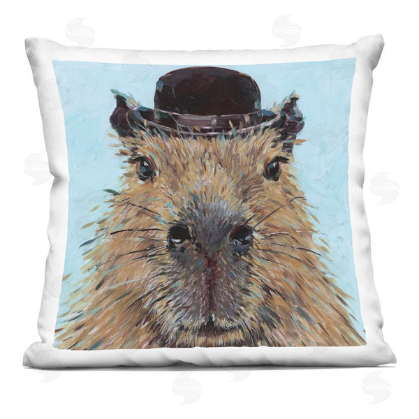 stupell industries Studio Bautista | Closeup Capybara with Hat Printed Throw Pillow
