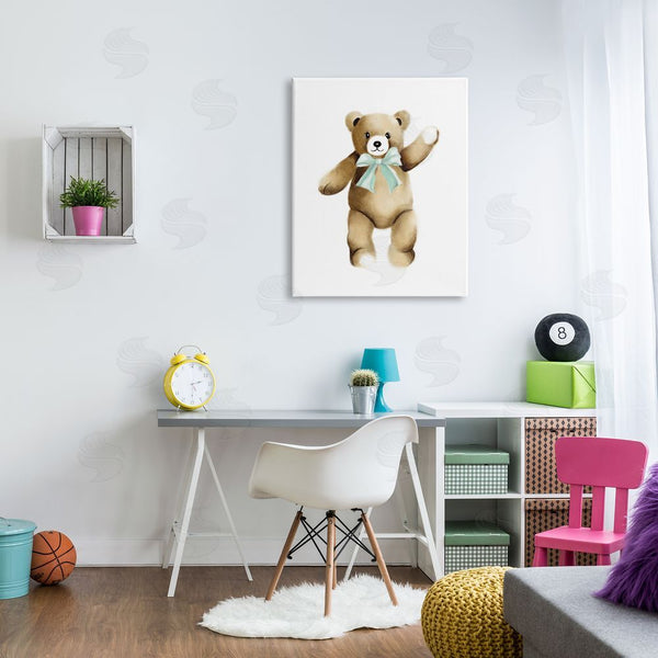 Stupell Industries Studio Q | Adorable Teddy Bear Nursery Animal Green Ribbon Wall Art