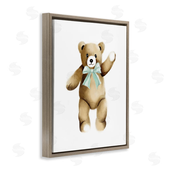 Stupell Industries Studio Q | Adorable Teddy Bear Nursery Animal Green Ribbon Wall Art