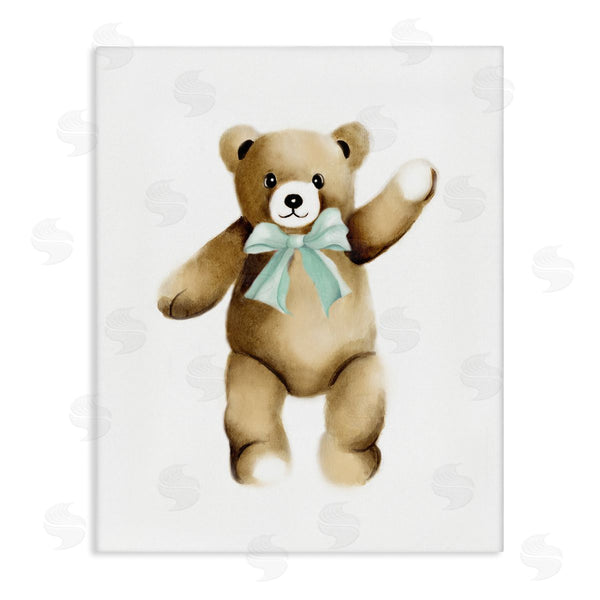 stupell industries Studio Q | Adorable Teddy Bear Nursery Animal Green Ribbon Wall Art